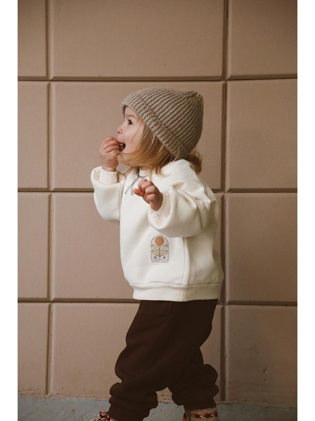 Kahverengi Karyoka Dikiş Polarlı Eşofman Takım-5