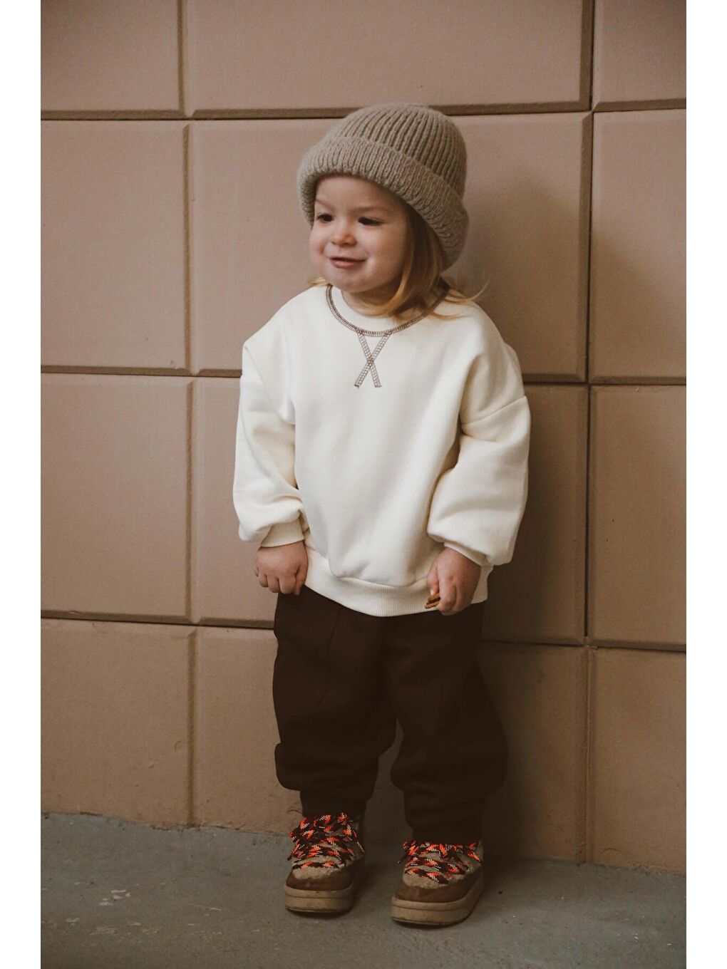 Kahverengi Karyoka Dikiş Polarlı Eşofman Takım-6