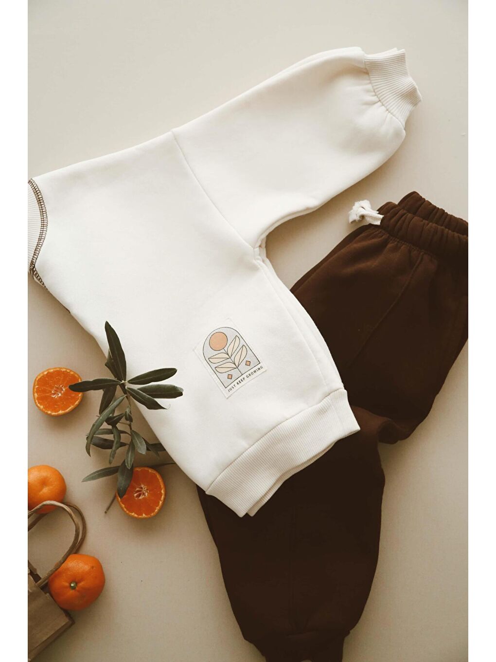 Kahverengi Karyoka Dikiş Polarlı Eşofman Takım-8