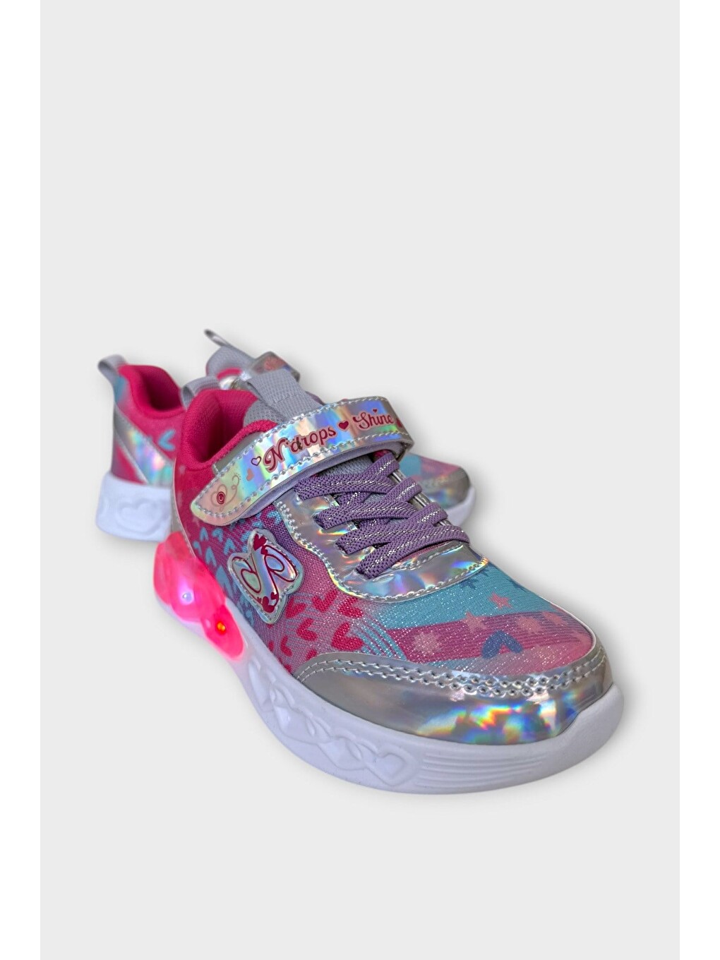 Çok Renkli Işıklı Cırtlı Hafif Anatomik Taban Günlük Sneaker Kız Çocuk Spor Ayakkabı Pembe-1