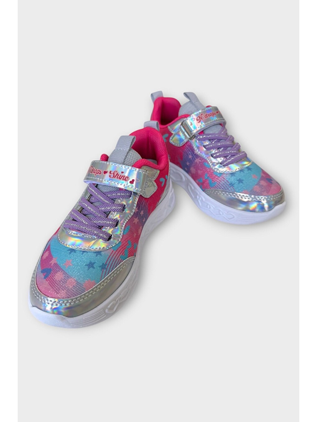 Çok Renkli Işıklı Cırtlı Hafif Anatomik Taban Günlük Sneaker Kız Çocuk Spor Ayakkabı Pembe-2