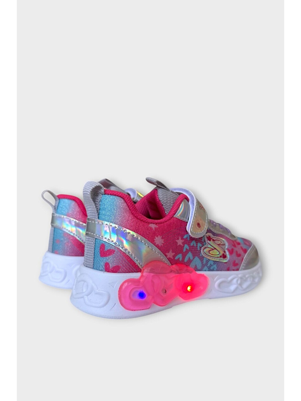 Çok Renkli Işıklı Cırtlı Hafif Anatomik Taban Günlük Sneaker Kız Çocuk Spor Ayakkabı Pembe-3