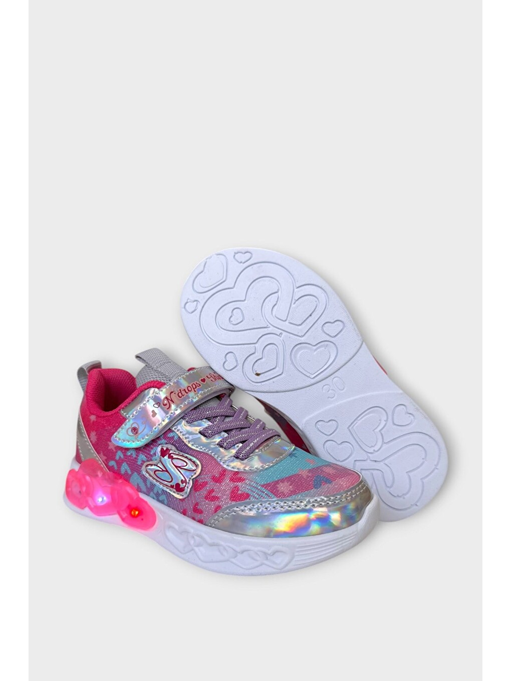 Çok Renkli Işıklı Cırtlı Hafif Anatomik Taban Günlük Sneaker Kız Çocuk Spor Ayakkabı Pembe-4