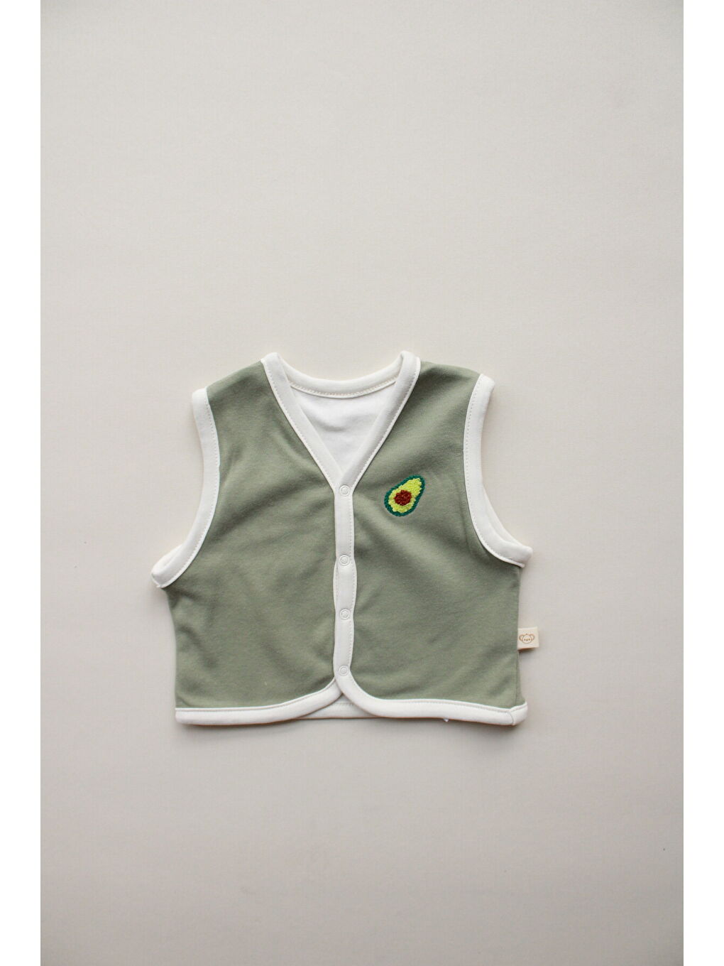 Haki Avokado Nakışlı Çift Taraflı Yelek-1