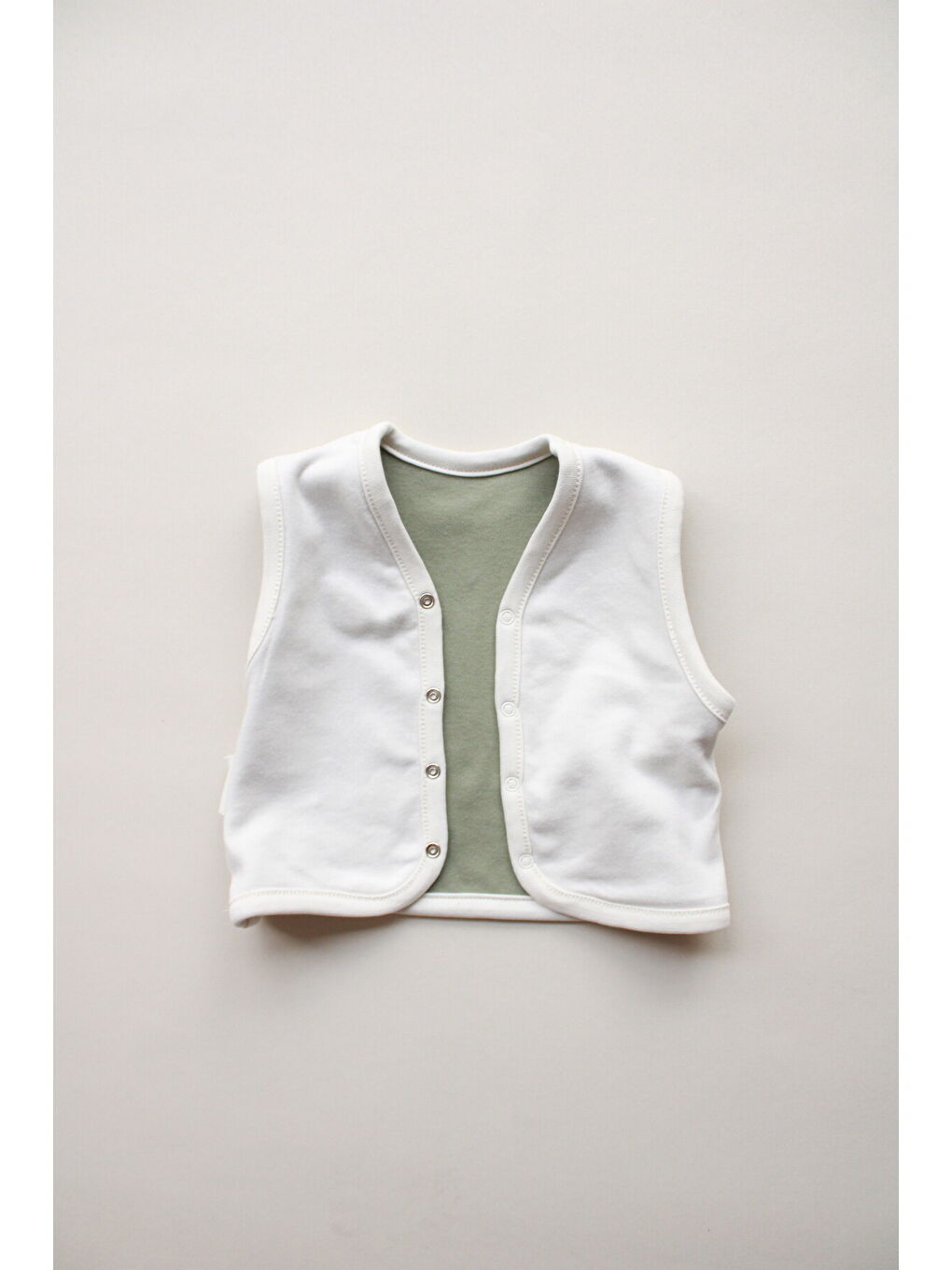 Haki Avokado Nakışlı Çift Taraflı Yelek-2