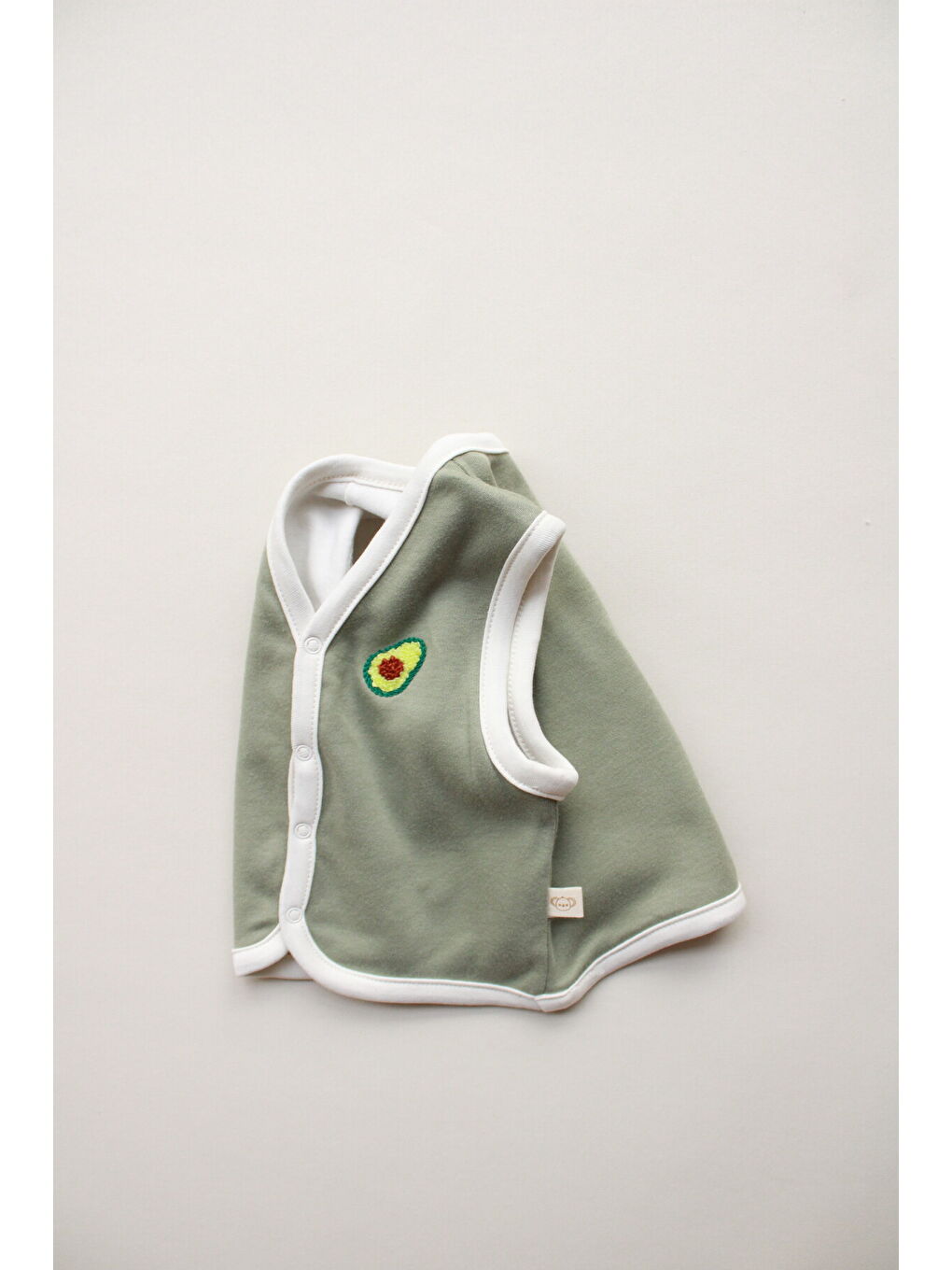 Haki Avokado Nakışlı Çift Taraflı Yelek-5