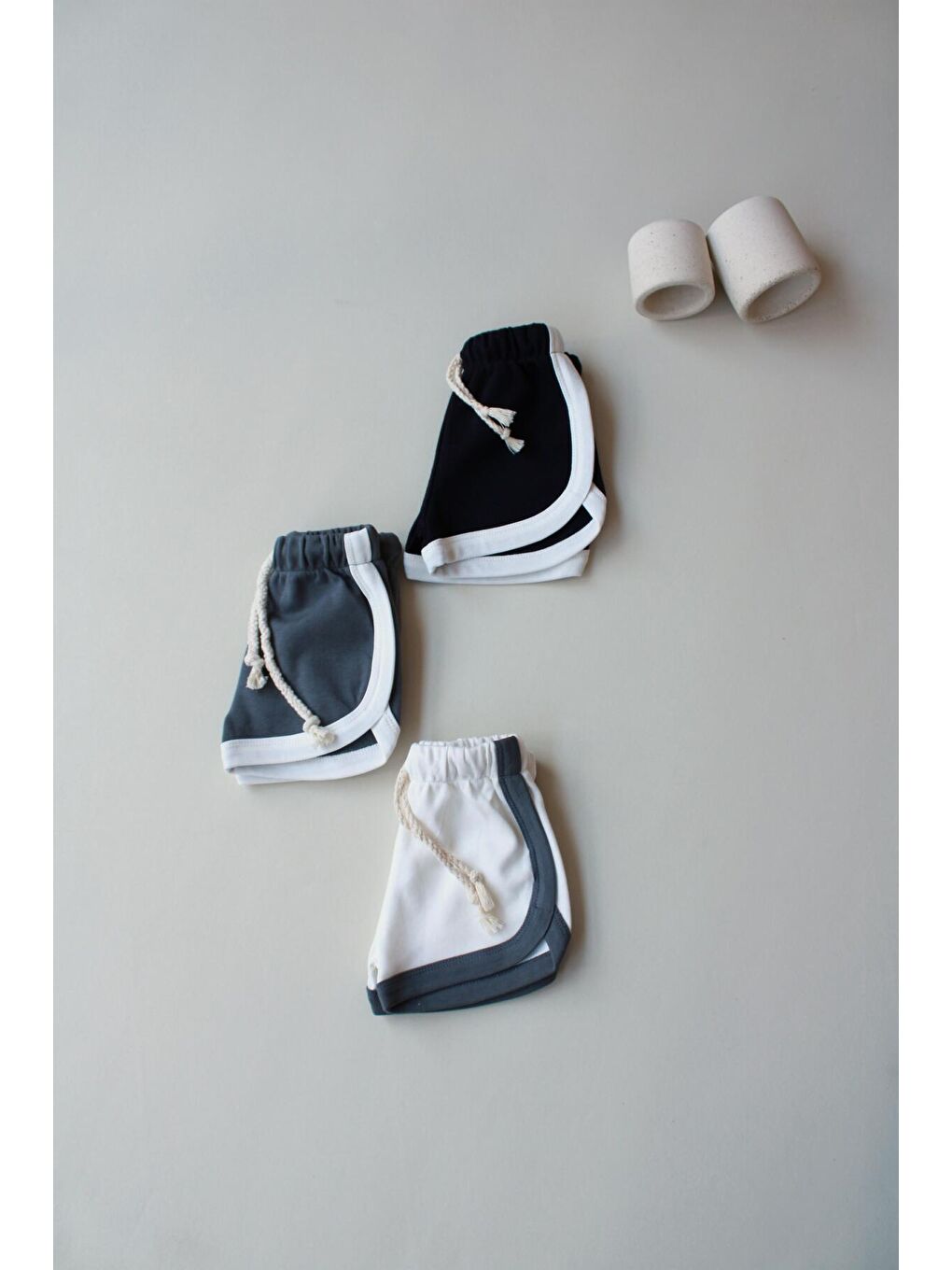 Bej 3'lü Biyeli Penye Şort Model 7-5