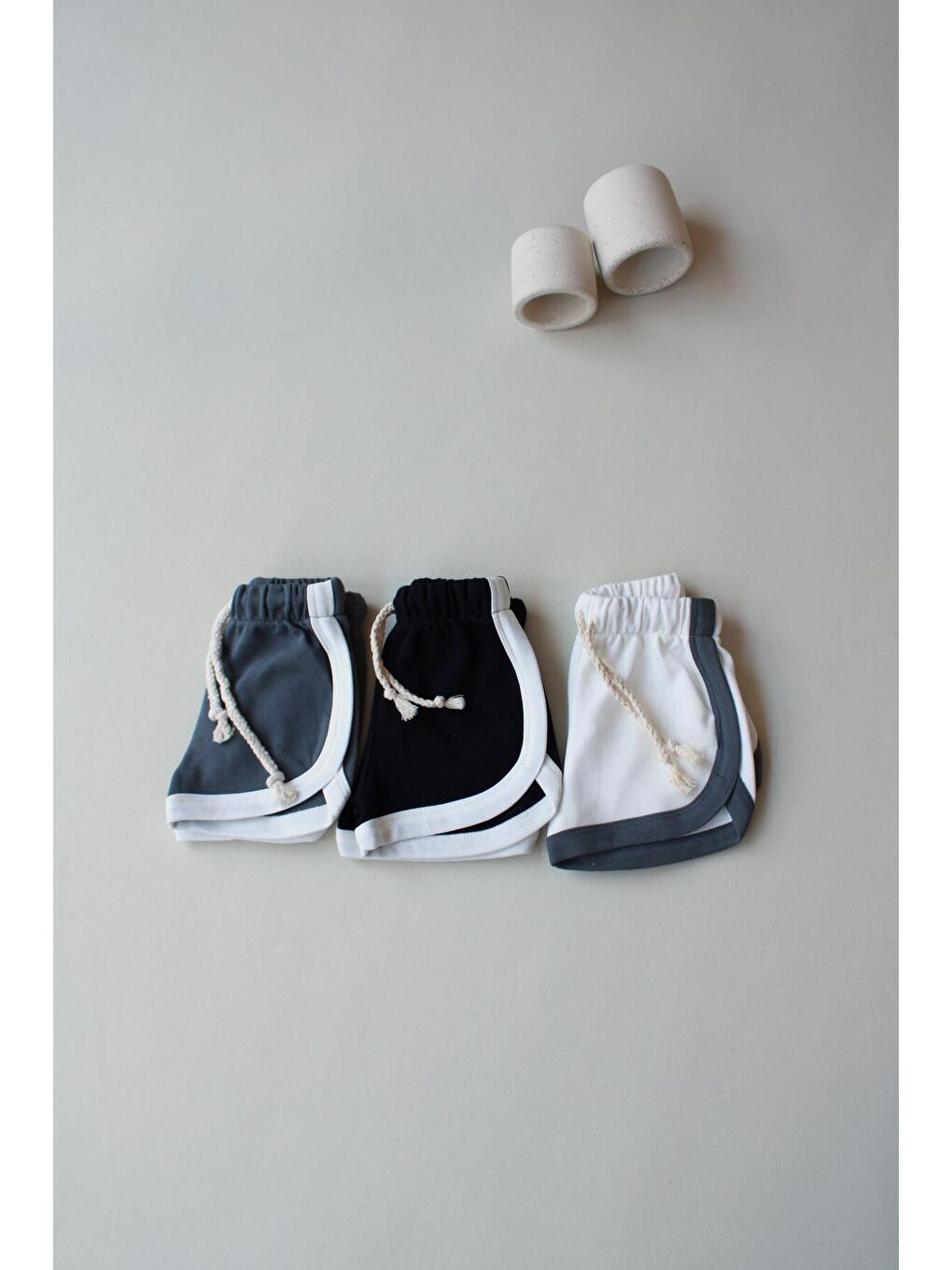 Bej 3'lü Biyeli Penye Şort Model 7-6