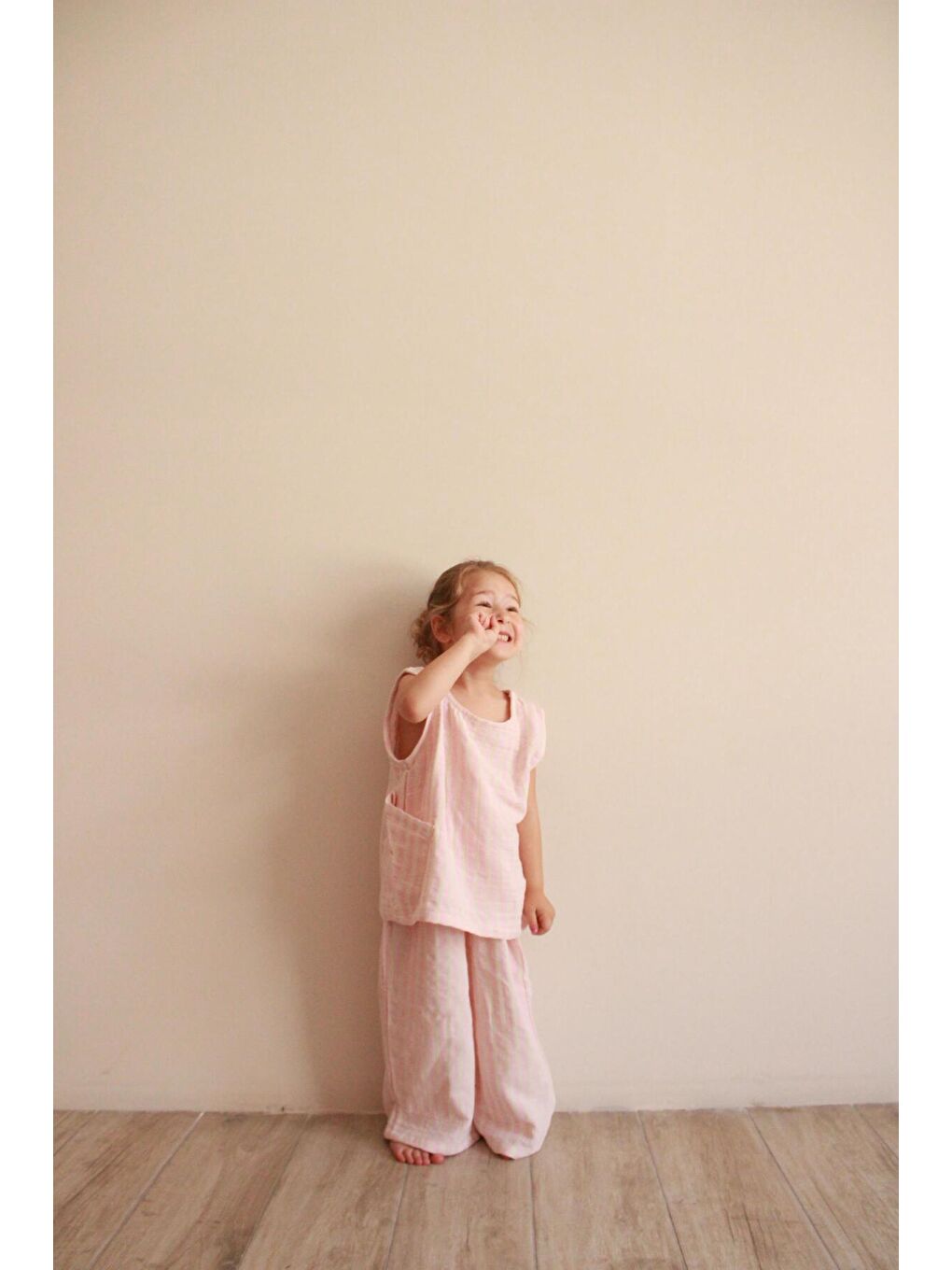 Pembe Çizgili Asimetrik Cepli Müslin Takım-4