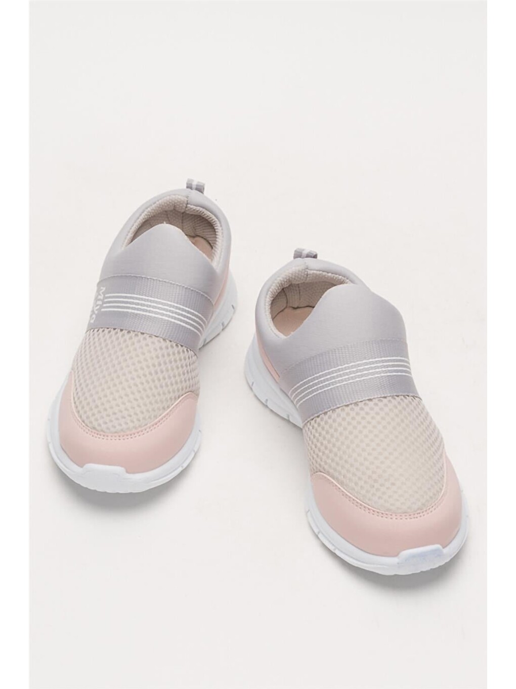 Unisex Lastilkli Hafif Airfle Çocuk Spor Ayakkabı Gri - Pudra-8