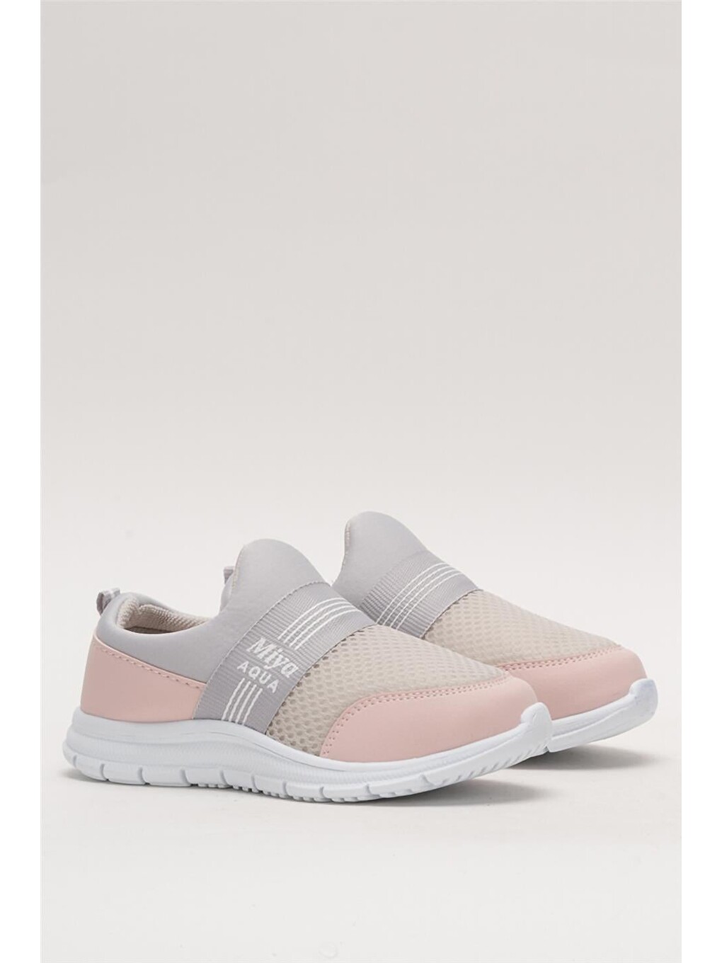 Unisex Lastilkli Hafif Airfle Çocuk Spor Ayakkabı Gri - Pudra-4