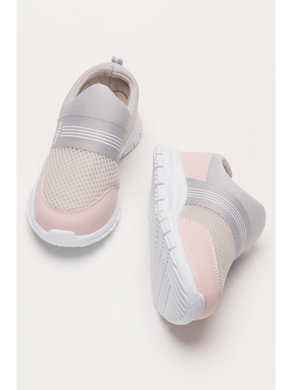 Unisex Lastilkli Hafif Airfle Çocuk Spor Ayakkabı Gri - Pudra-11
