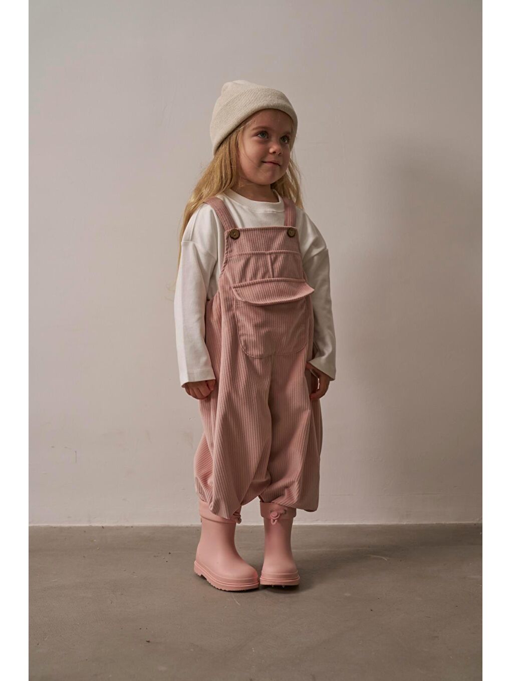 Pembe Pudra Childhood Velvet Çocuk Salopet Tulum-4