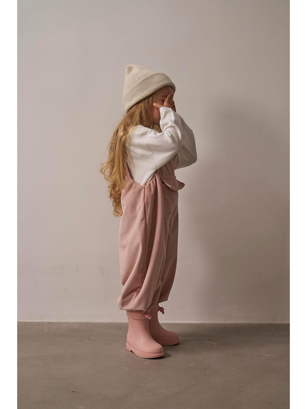 Pembe Pudra Childhood Velvet Çocuk Salopet Tulum-6