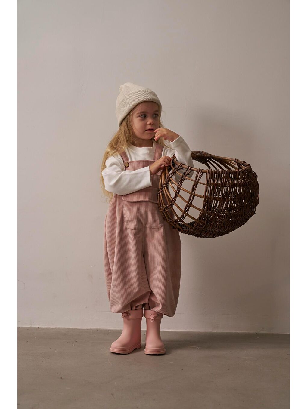 Pembe Pudra Childhood Velvet Çocuk Salopet Tulum-7