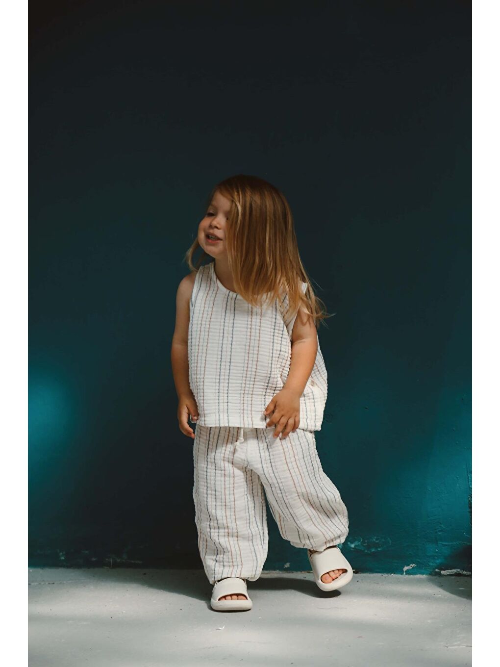 Kahverengi-İndigo Çizgili Atlet ve Pantolon Takım-7