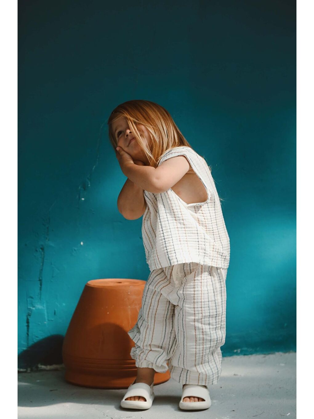 Kahverengi-İndigo Çizgili Atlet ve Pantolon Takım-8