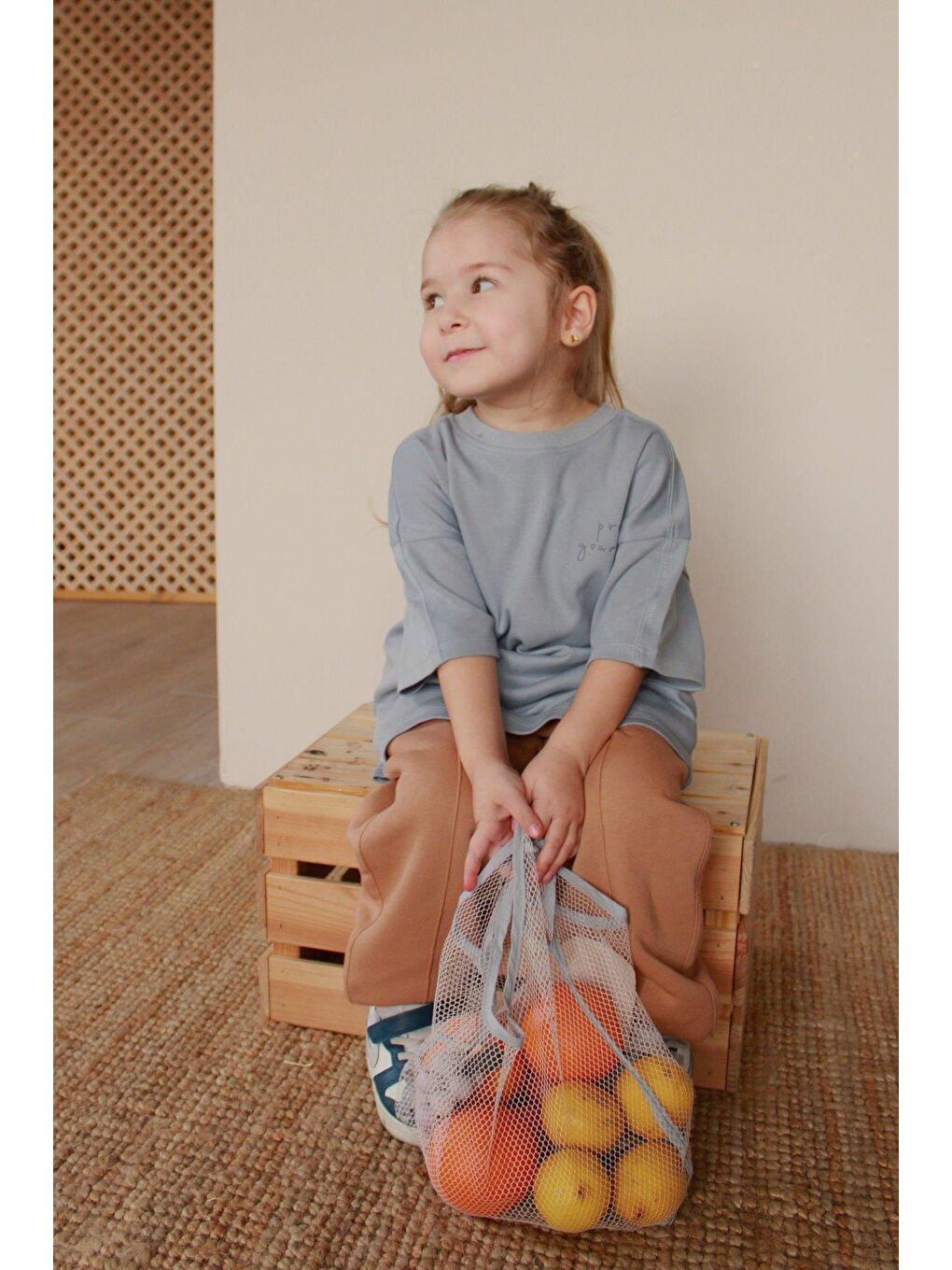 Açık Gri Nakışlı Oversize T-shirt-5