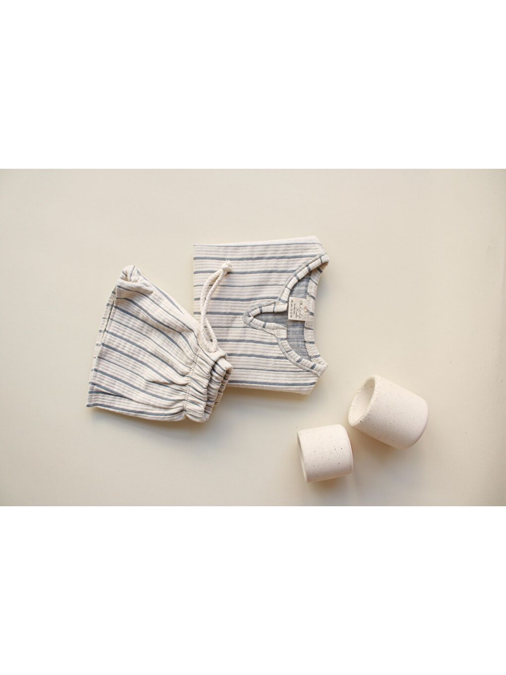 Lacivert İndigo Çizgili Şort Takım-4