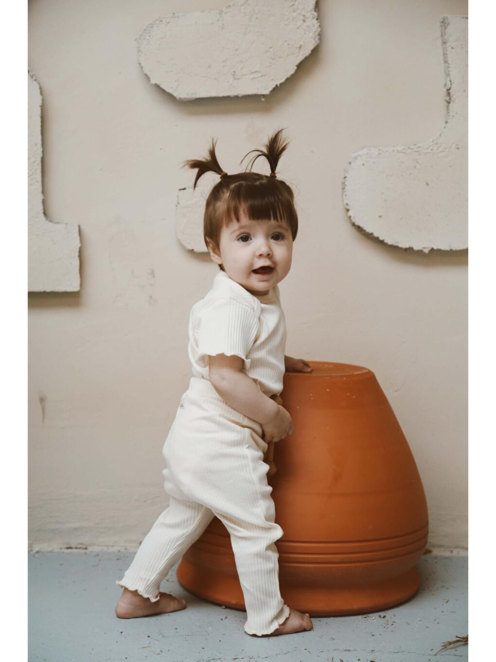 Ekru Deniz Kabuğu Nakışlı Fitilli Kısa Kollu Body Tayt Set-6