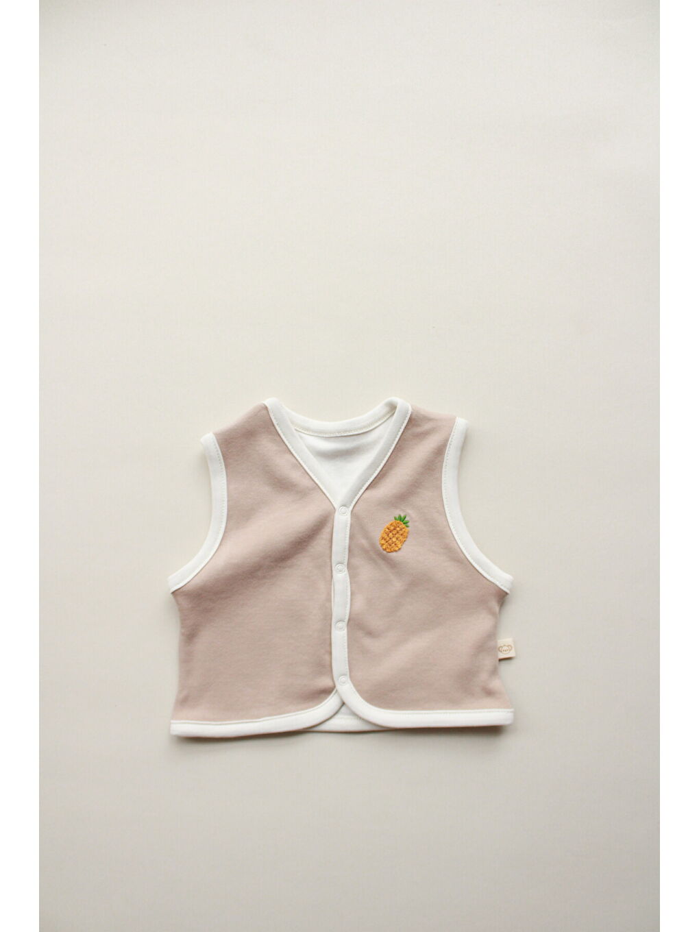 Bej Ananas Nakışlı Çift Taraflı Yelek-1