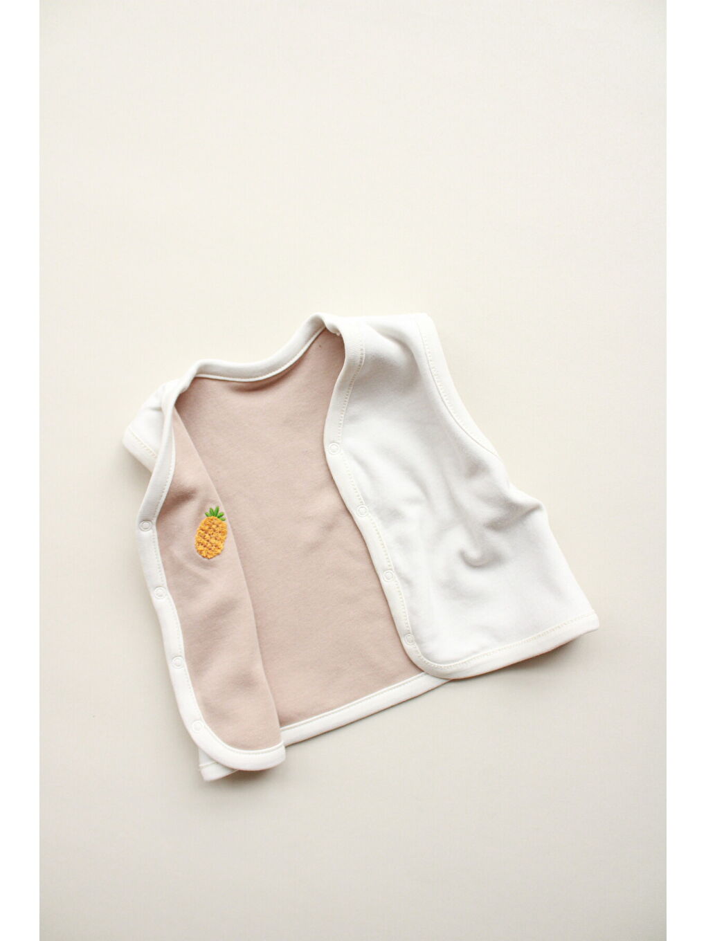 Bej Ananas Nakışlı Çift Taraflı Yelek-2