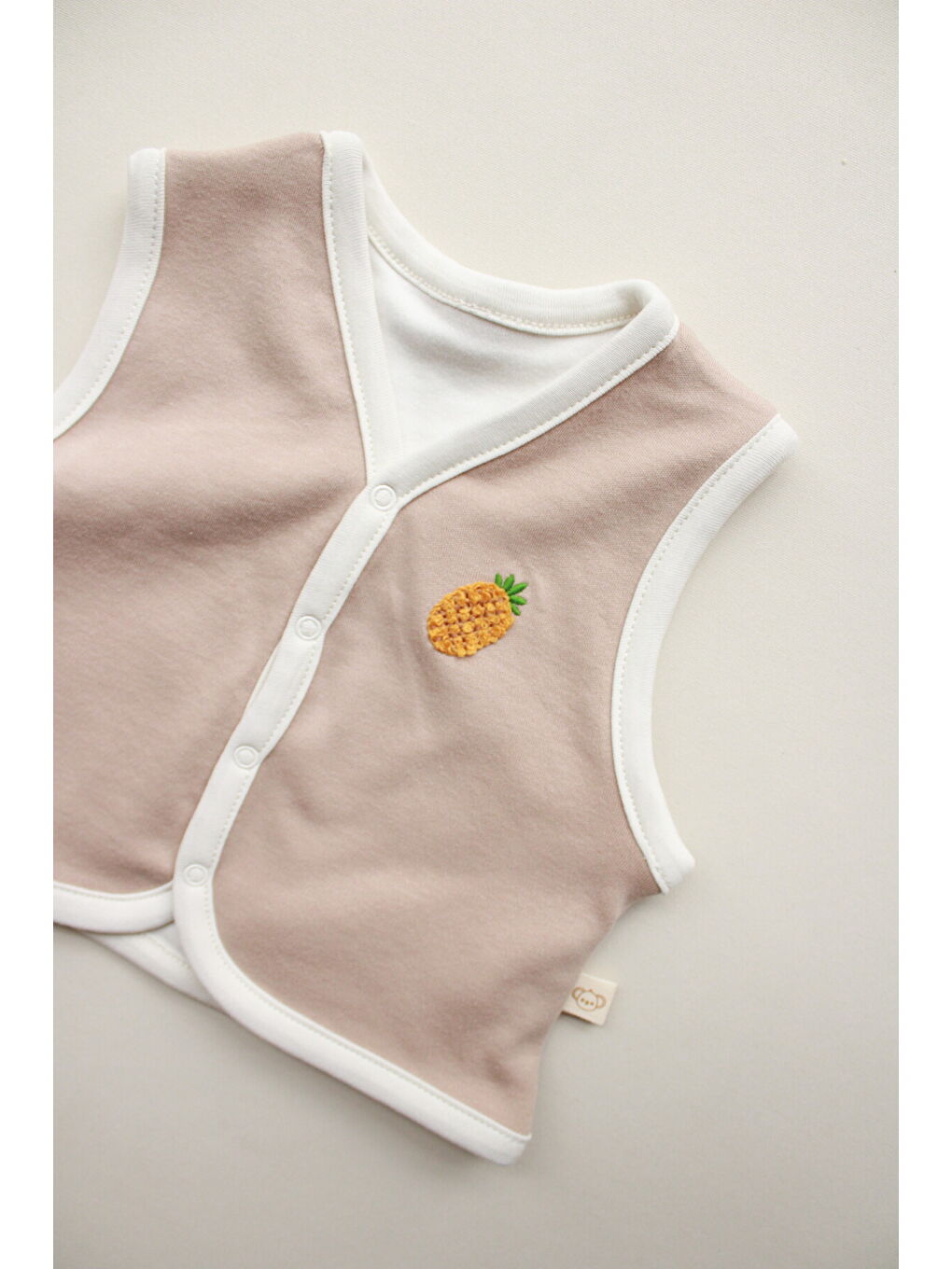 Bej Ananas Nakışlı Çift Taraflı Yelek-4