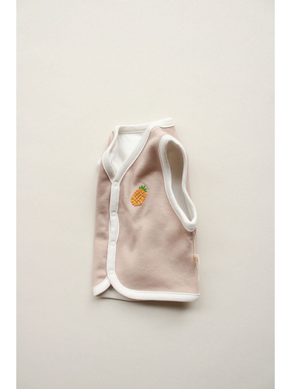 Bej Ananas Nakışlı Çift Taraflı Yelek-5