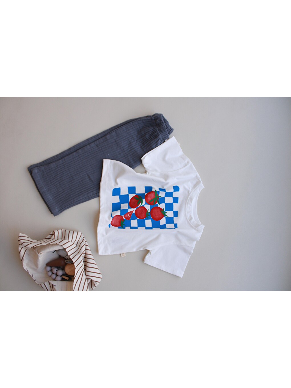 Bej Domates Baskılı T-shirt Müslin Pantolon Takım-10