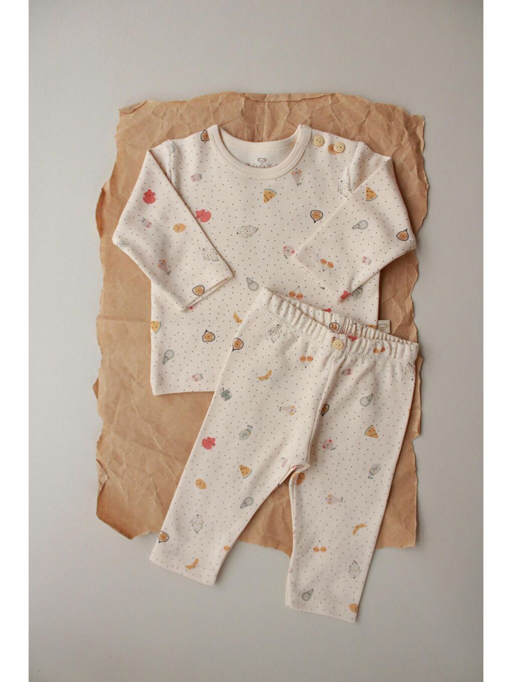 Ekru Meyve Baskılı Bebek Alt Üst Takım-6