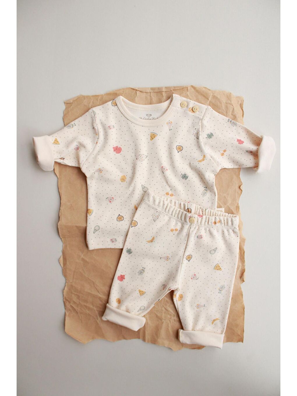 Ekru Meyve Baskılı Bebek Alt Üst Takım-7