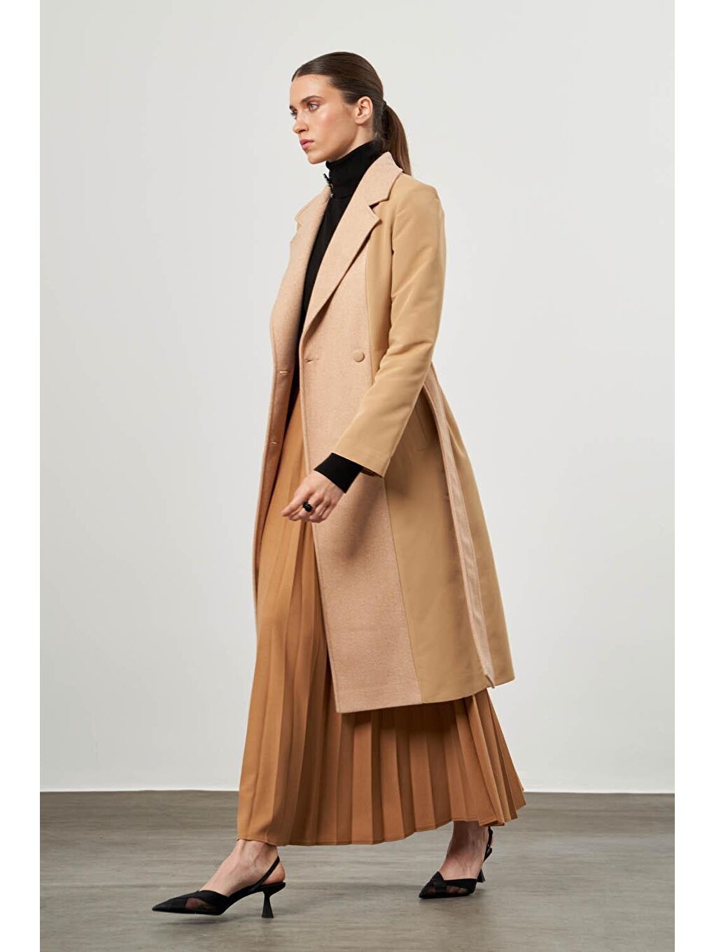 Bej Kaşe Bloklu Camel Trençkot-1