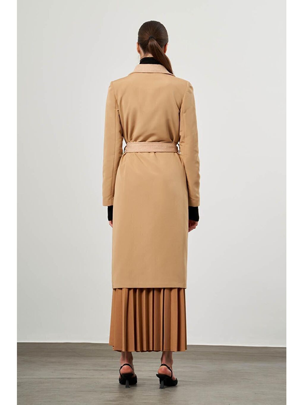 Bej Kaşe Bloklu Camel Trençkot-3
