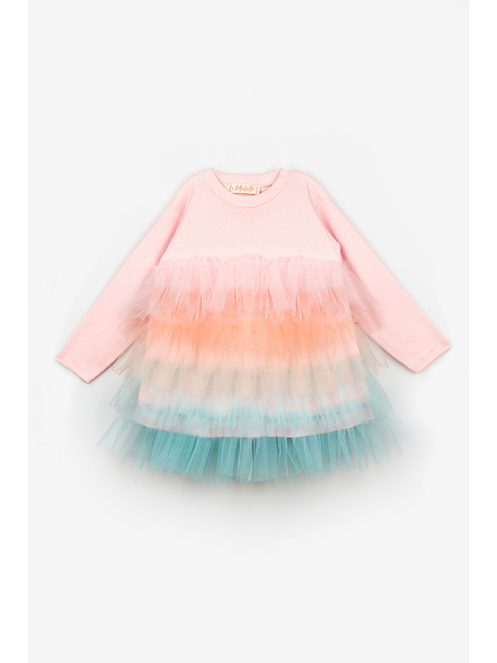 Karışık Çok Renkli Katlı Tüllü Kız Çocuk Elbise - Fabiola-4