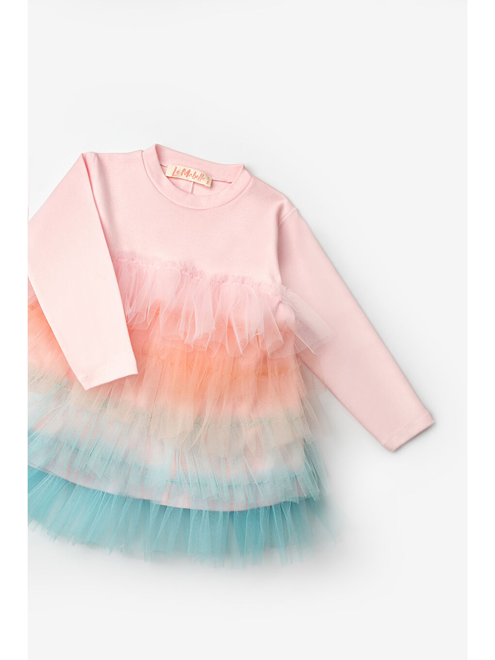 Karışık Çok Renkli Katlı Tüllü Kız Çocuk Elbise - Fabiola-6