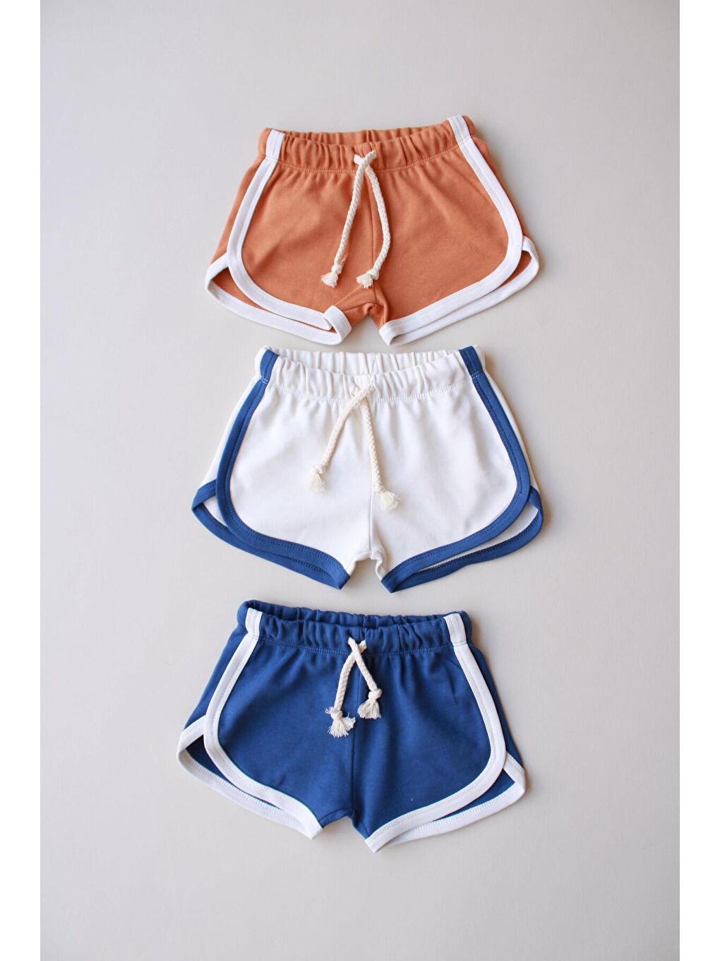 Bej 3'lü Biyeli Penye Şort Model 4-1