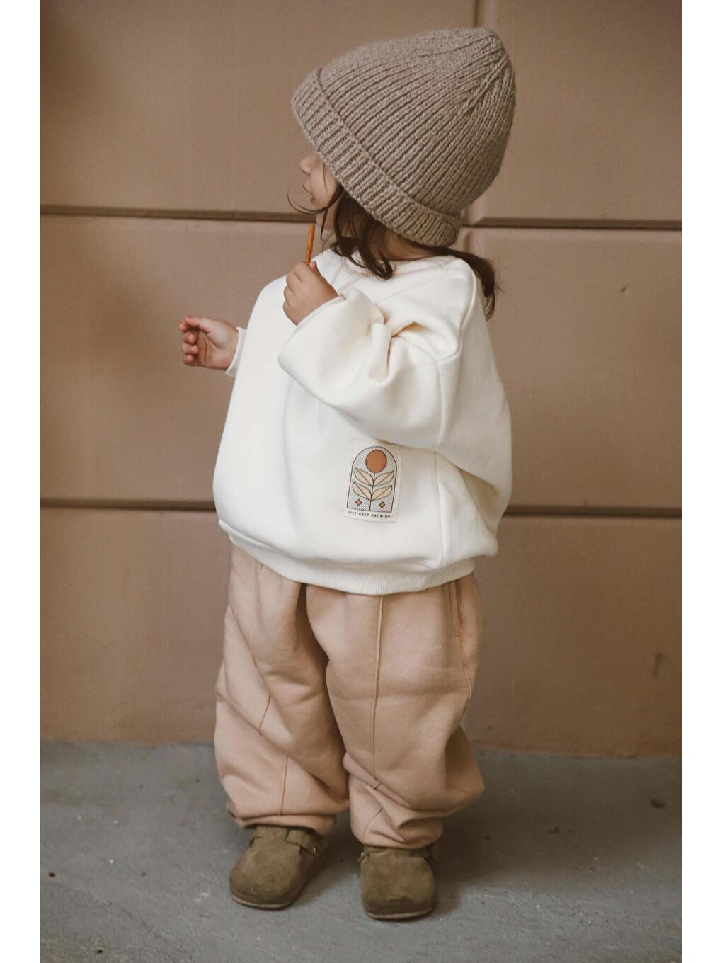 Bej Karyoka Dikiş Polarlı Eşofman Takımı 1-5 Yaş-3