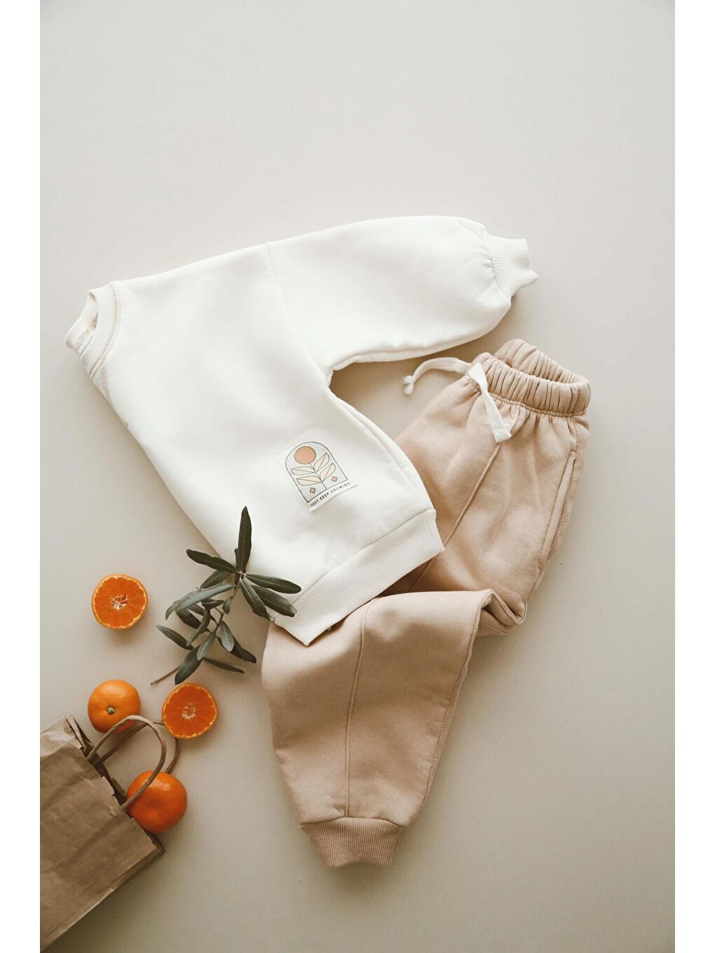 Bej Karyoka Dikiş Polarlı Eşofman Takımı 1-5 Yaş-7