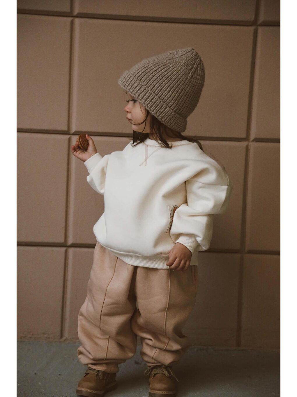 Bej Karyoka Dikiş Polarlı Eşofman Takımı 1-5 Yaş-8