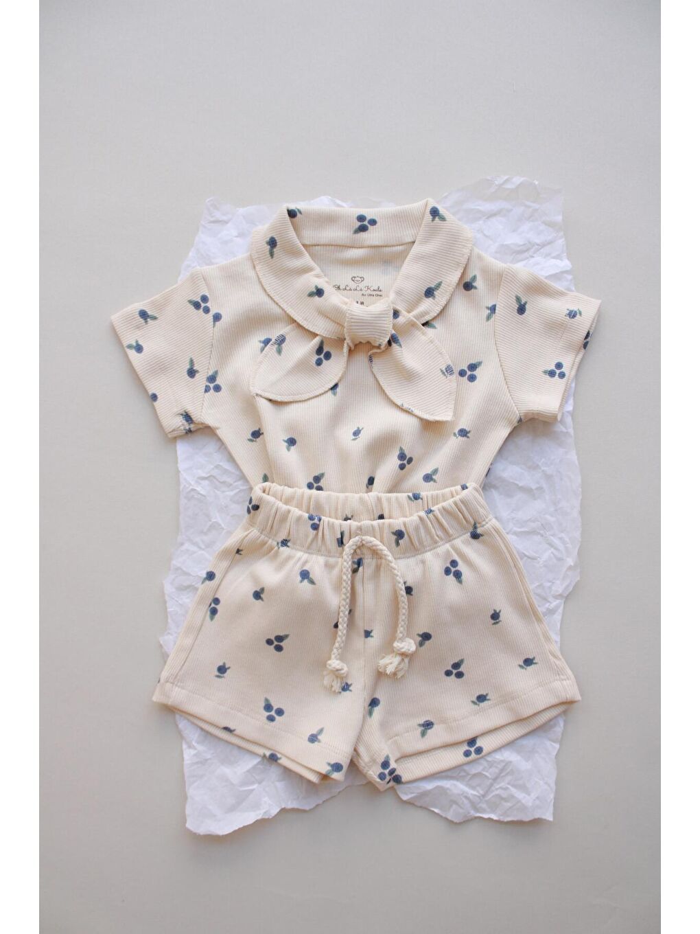 Ekru Blueberry Baskı Kaşkorse Yaka Bağlamalı Takım-1