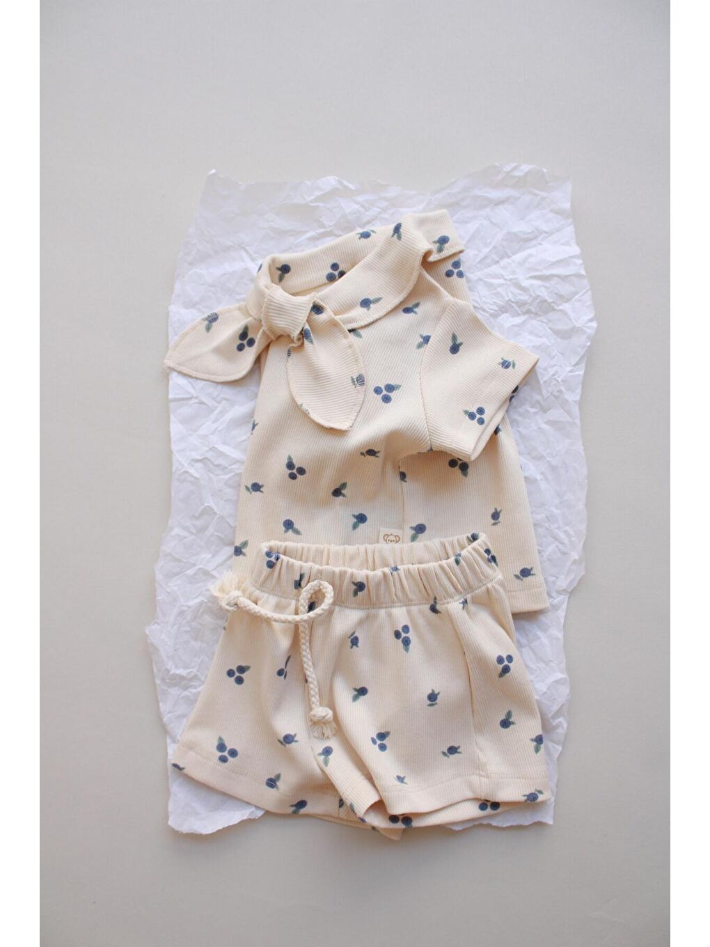 Ekru Blueberry Baskı Kaşkorse Yaka Bağlamalı Takım-2