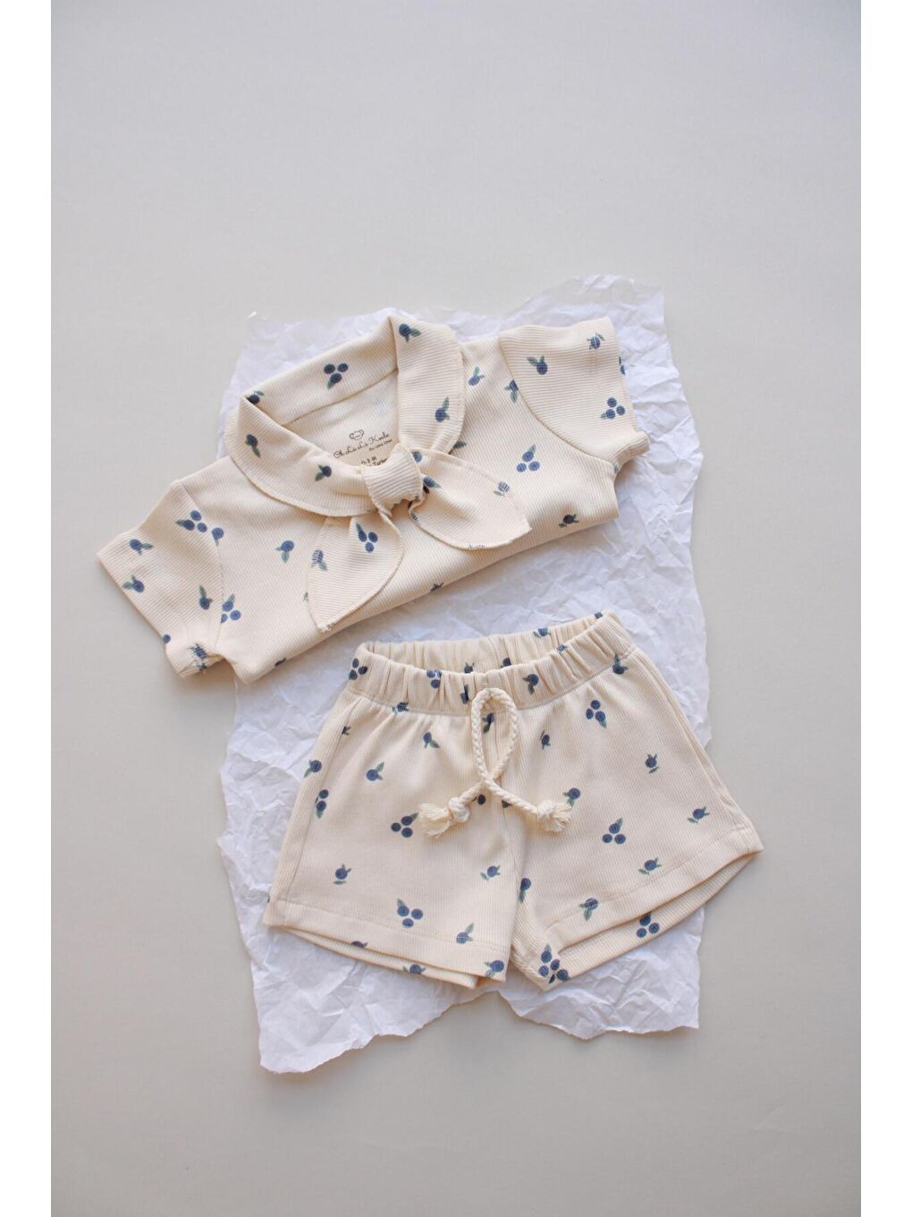 Ekru Blueberry Baskı Kaşkorse Yaka Bağlamalı Takım-4