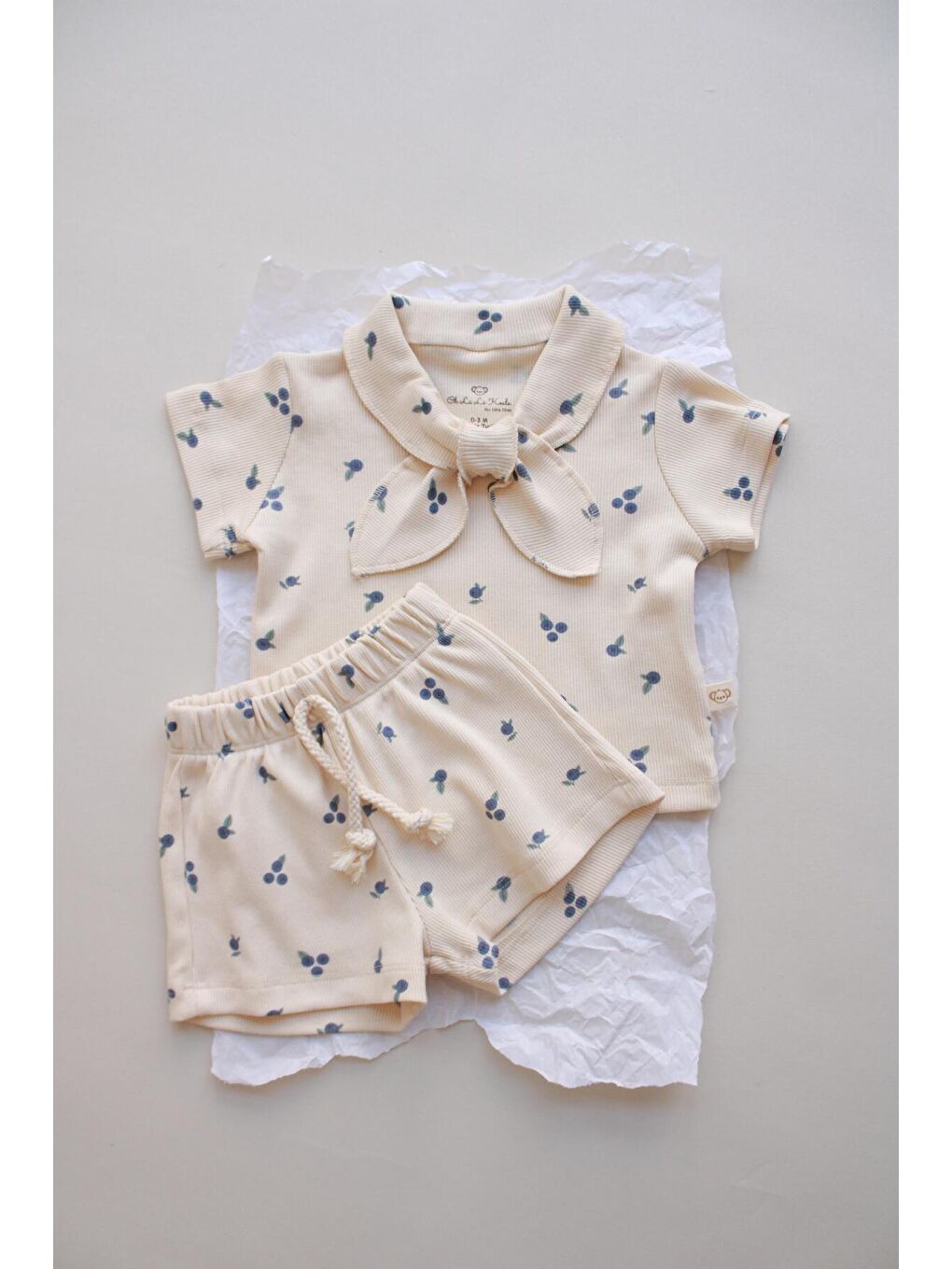 Ekru Blueberry Baskı Kaşkorse Yaka Bağlamalı Takım-5