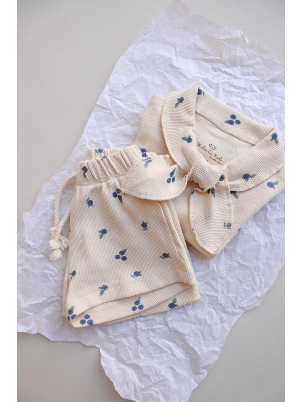 Ekru Blueberry Baskı Kaşkorse Yaka Bağlamalı Takım-6