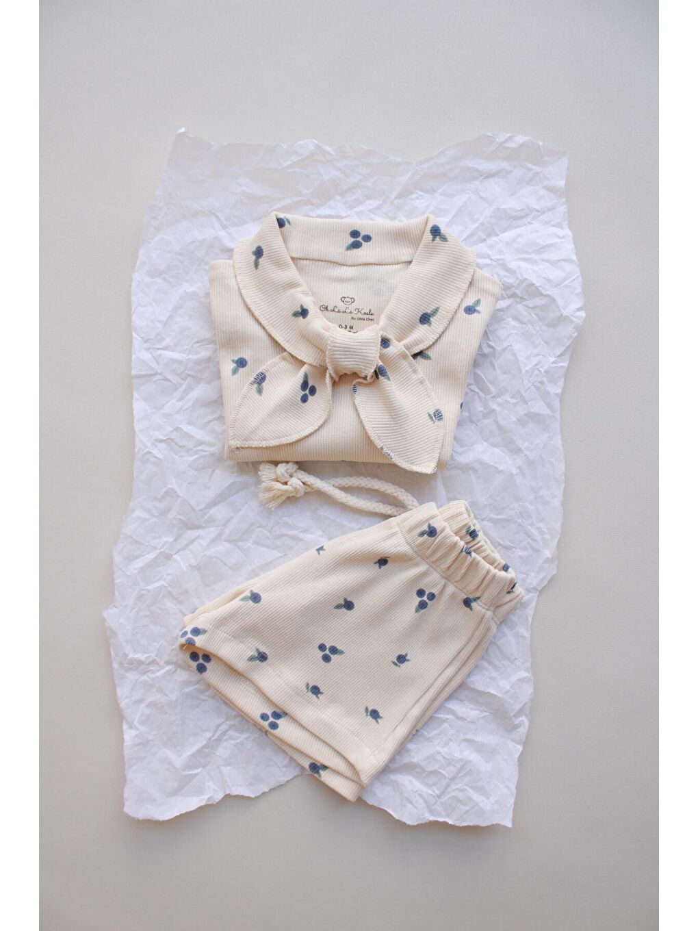 Ekru Blueberry Baskı Kaşkorse Yaka Bağlamalı Takım-7