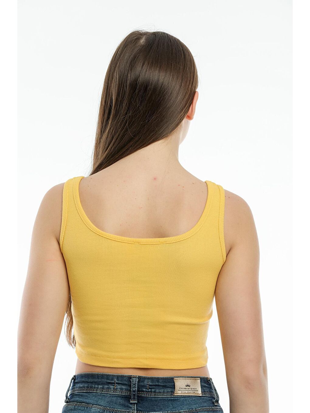 Sarı Kadın Crop Örme Slim Fit Atlet-Tişort SPR21Y12-4