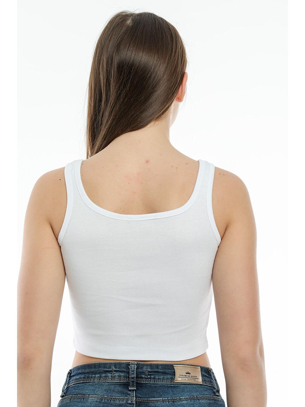 Beyaz Kadın Crop Örme Atlet-Tişort SPR21Y12-3