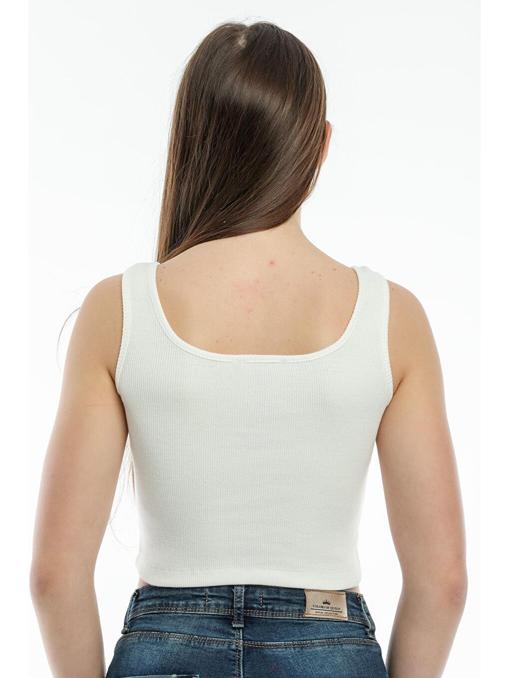 Ekru Kadın Crop Örme Slim Fit Atlet-Tişort SPR21Y12-3