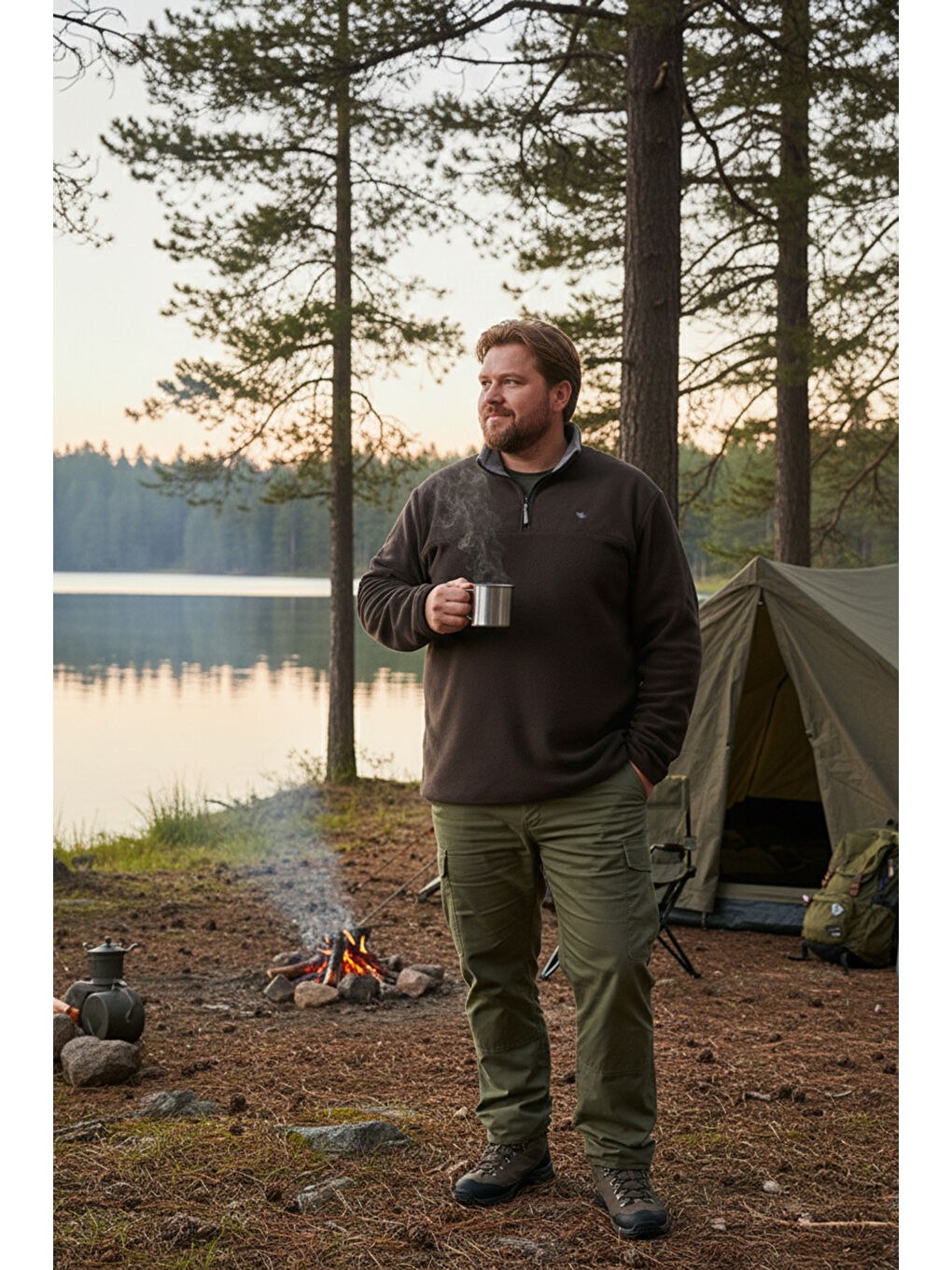 Antrasit Regular Fit Anti-Pilling  Dik Yaka Kışlık Şardonlu Erkek Polar 5906001B