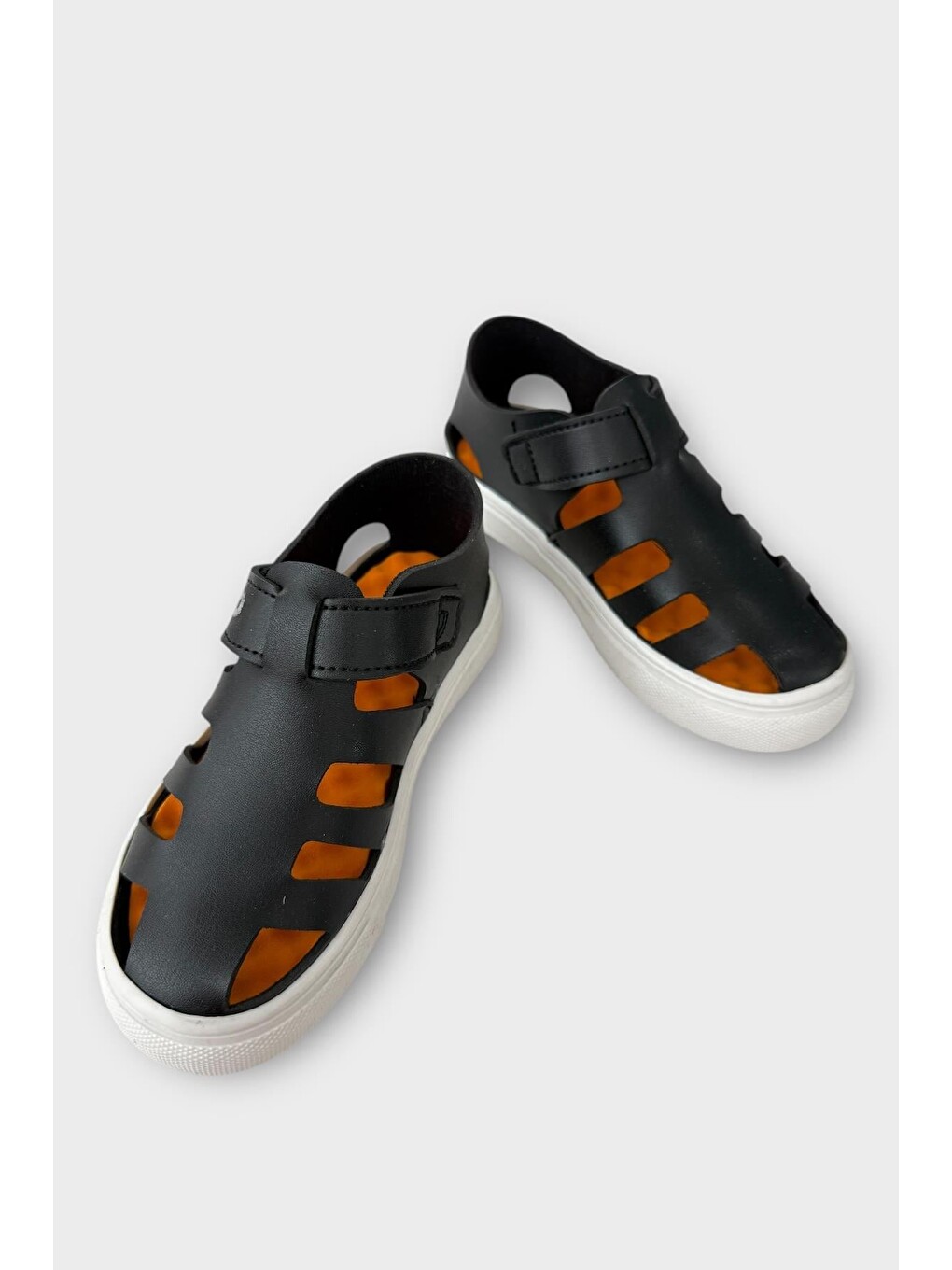 Unisex Cırtlı Esnek Kauçuk Tabanlı Ortopedik Çocuk Spor Sandalet Siyah-2